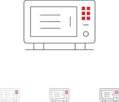 conjunto de iconos de línea negra audaz y delgada de horno de máquina doméstica eléctrica vector