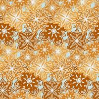Seamless pattern of gingerbread in the form of snowflakes decorated with sugar icing. Background for packaging, invitations, fabrics and any design. Traditional background design. vector
