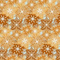 Seamless pattern of gingerbread in the form of snowflakes decorated with sugar icing. Background for packaging, invitations, fabrics and any design. Traditional background design. vector