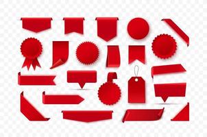 Set Of Blank Red Ribbons, Tags, Badges, And Labels Isolated. vector