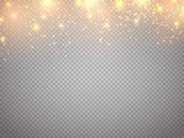 Golden bokeh lights with glowing particles isolated. vector