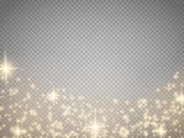 Golden bokeh lights with glowing particles isolated. vector