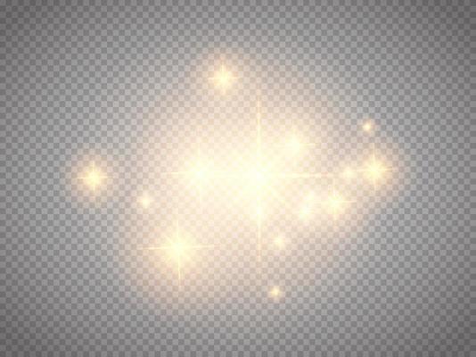 Golden bokeh lights with glowing particles isolated.