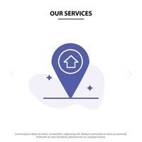 Our Services Map Navigation House Solid Glyph Icon Web card Template vector