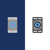 Application Mobile Mobile Application Dollar  Icons Flat and Line Filled Icon Set Vector Blue Backgr