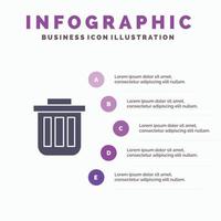 Trash Basket Bin Can Container Dustbin Office Solid Icon Infographics 5 Steps Presentation Backgroun vector