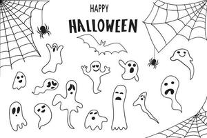 Bat, web and ghosts. Halloween background Happy Halloween vector