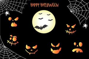 Bat, net and pumpkins. Halloween background with bat and hand drawn pumpkins. vector