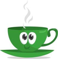 Green cup of tea, illustration, vector on white background.