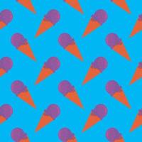 Purple ice cream in a cone  ,seamless pattern on blue background. vector