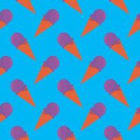 Purple ice cream in a cone  ,seamless pattern on blue background. vector