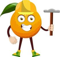 Orange with hammer, illustration, vector on white background.