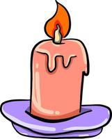 Pink burning candle, illustration, vector on white background