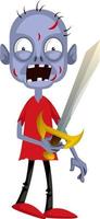 Zombie with sword, illustration, vector on white background.