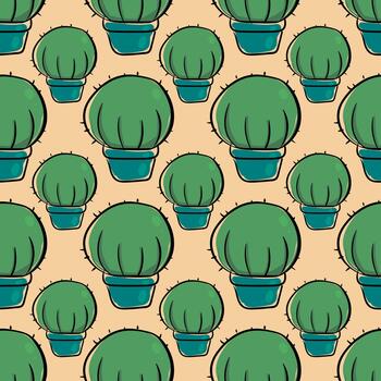 Rounded cactus in pot pattern , illustration, vector on white background