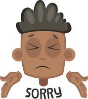 Boy showing sorry sign, illustration, vector on white background.