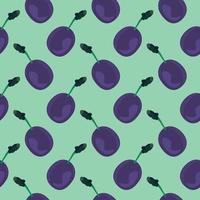 Cute plum purple ,seamless pattern on mint green background. vector