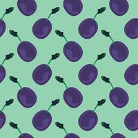 Cute plum purple ,seamless pattern on mint green background. vector