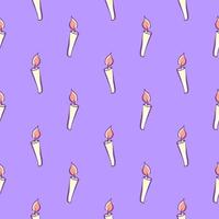 Small candle, seamless pattern on a light purple background. vector