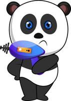 Panda with laser gun, illustration, vector on white background.