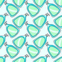 Soap in bottle, seamless pattern on blue background. vector
