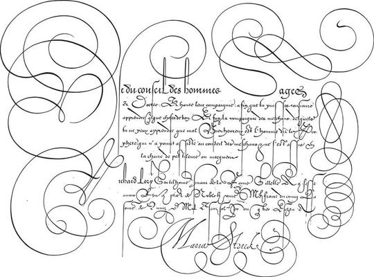 Writing example with capital U, vintage illustration.