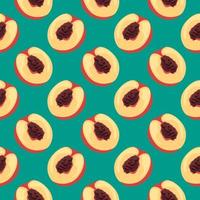 Delicious nectarine ,seamless pattern on  green background. vector