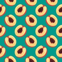 Delicious nectarine ,seamless pattern on  green background. vector