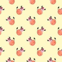 Cute cow heads seamless pattern on light yellow background. vector