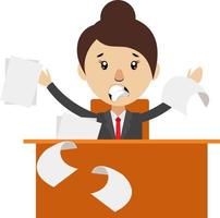 Woman is woried at the desk, illustration, vector on white background.