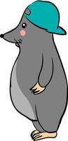 Fat mole with hat, illustration, vector on white background.