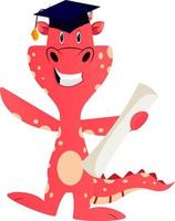 Red dragon is graduating, illustration, vector on white background.