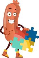 Sausage with puzzle, illustration, vector on white background.