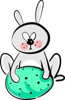 Rabbit with green egg, illustration, vector on white background.