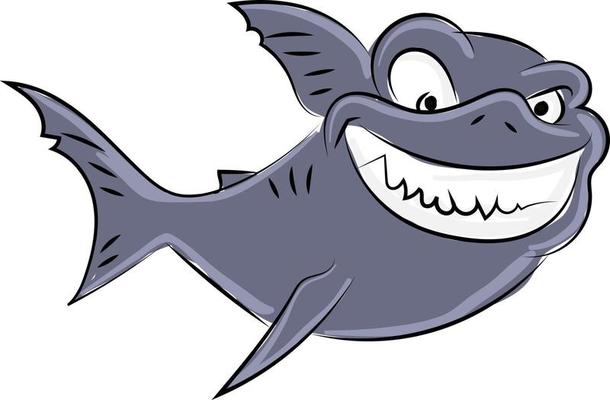 Angry shark, illustration, vector on white background.