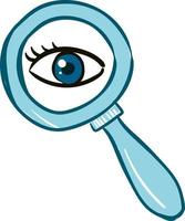 Eye in magnifying glass, illustration, vector on white background.