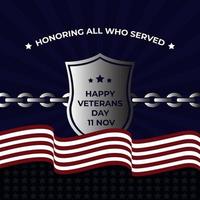 Creative illustration poster or banner of happy veterans day with USA flag and dark background. vector