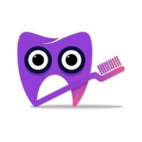 Cute happy tooth with toothbrush. Vector modern flat style cartoon character illustration. Isolated white background. Clear tooth concept. Brushing teeth. Dental kids care