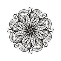 Decorative mandala with floral patterns and leaves on a white isolated background. For coloring book pages. vector