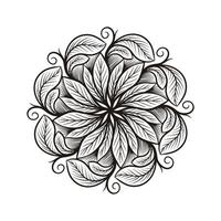 Decorative mandala with floral patterns and leaves on a white isolated background. For coloring book pages. vector