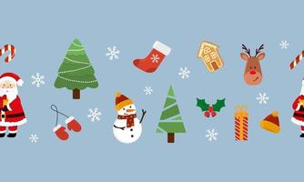lindo patrón horizontal sin costuras de navidad con elementos navideños. perfecto para tarjetas de navidad y año nuevo, banner, textiles. fondo de bebe vector