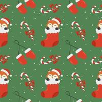 Winter seamless pattern with fox,   caramel and mittens. Perfect for wrapping paper,  greeting cards and seasonal design. vector