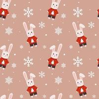 Winter seamless pattern with bunny in sweater and snowflakes. Perfect for wrapping paper, greeting cards and seasonal design. vector