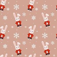 Winter seamless pattern with bunny in sweater and snowflakes. Perfect for wrapping paper, greeting cards and seasonal design. vector