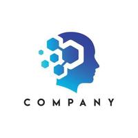 logotipo de datos virtuales humanos, cerebro en el logotipo de realidad virtual vector