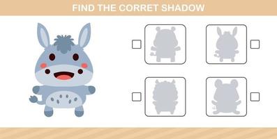 encontrar la sombra correcta de un lindo animal, juego educativo para niños de 5 y 10 años vector