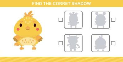 encontrar la sombra correcta de un lindo animal, juego educativo para niños de 5 y 10 años vector