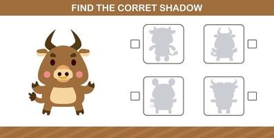 encontrar la sombra correcta de un lindo animal, juego educativo para niños de 5 y 10 años vector