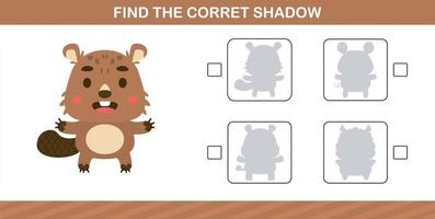 encontrar la sombra correcta de un lindo animal, juego educativo para niños de 5 y 10 años vector