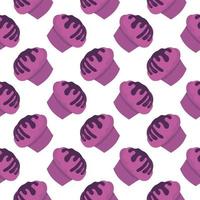 Violet tasty cupcake ,seamless pattern on white background. vector